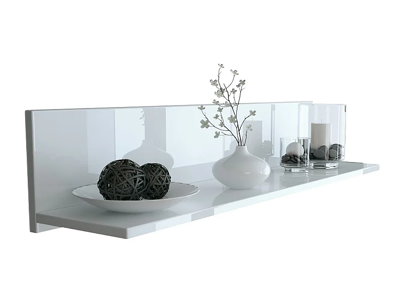 Étagère murale Skadu, Tablette murale avec surface de rangement, blanc haute brillance (97,5 x 18,5 x 18,5 cm)