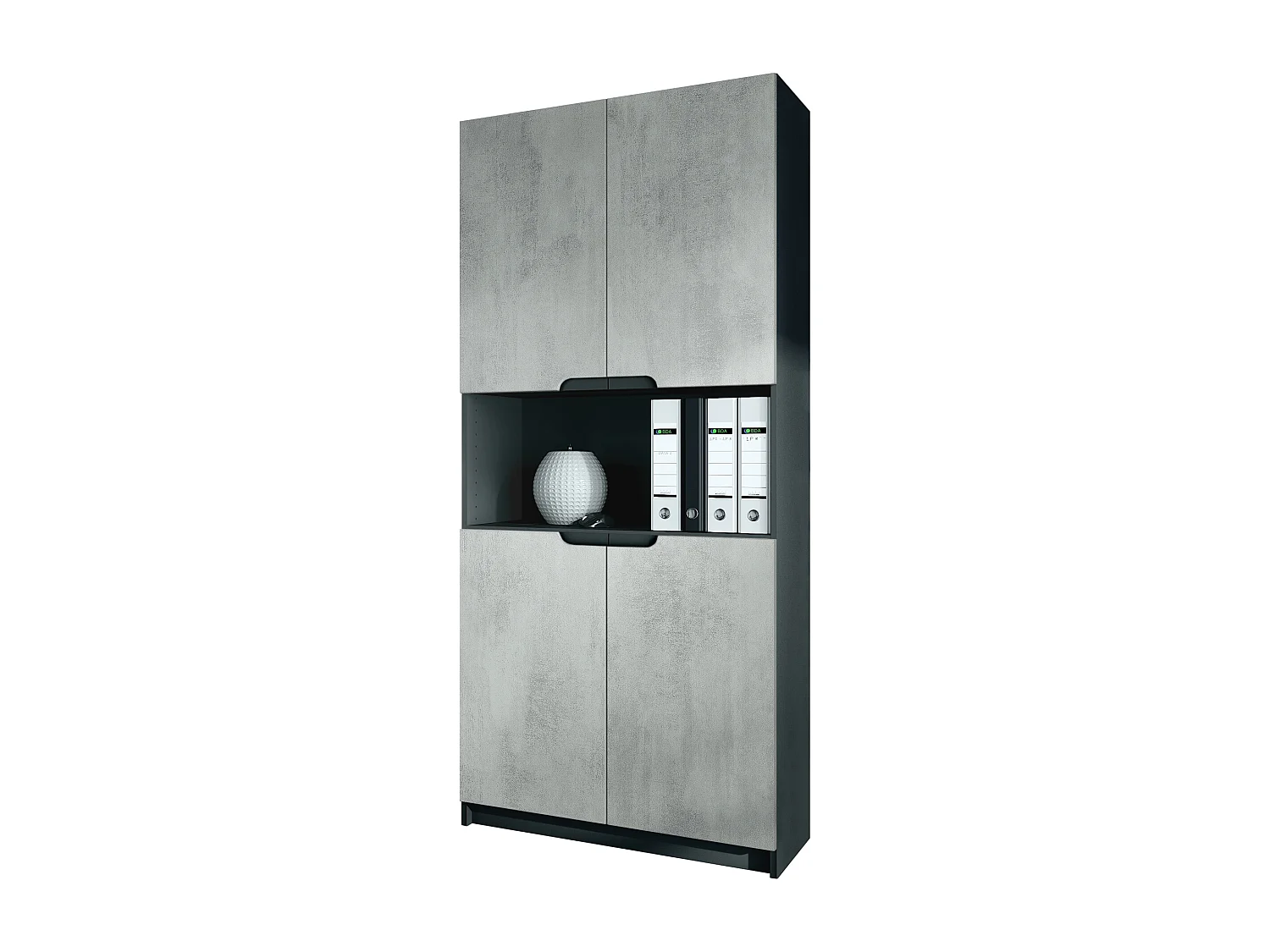 Étagère de bureau Logan V2, Armoire de rangement avec 5 compartiments et 4 portes, noir mat/aspect béton oxyde (82 x 184 x 37 cm)
