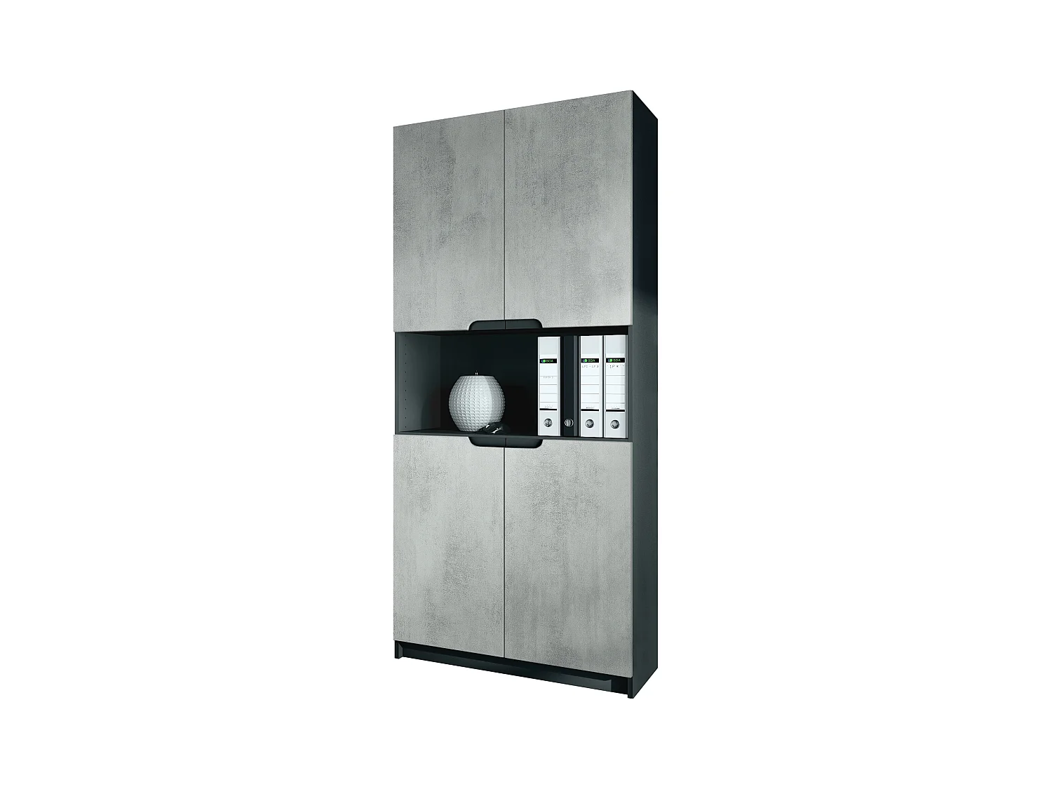 Étagère de bureau Logan V2, Armoire de rangement avec 5 compartiments et 4 portes, noir mat/aspect béton oxyde (82 x 184 x 37 cm)