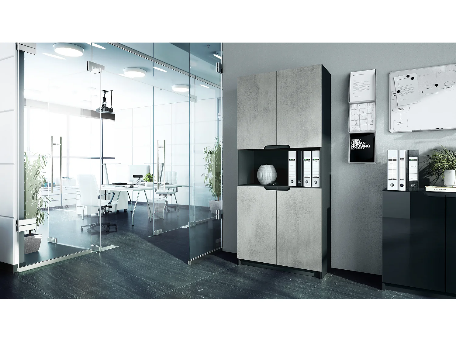 BÜROSCHRANK Logan Fronten in Beton Oxid Optik