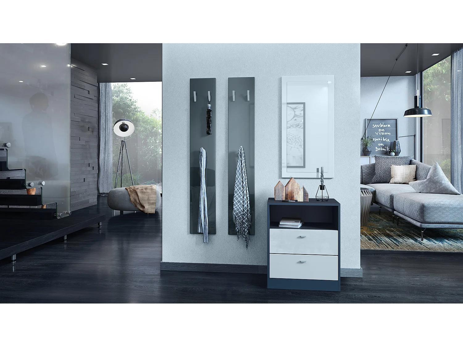 Panneau Mural 140, Fabriqué en Allemagne, Panneau de Vestiaire avec 2 Panneaux, gris haute brillance (je 24 x 140 x 2 cm)