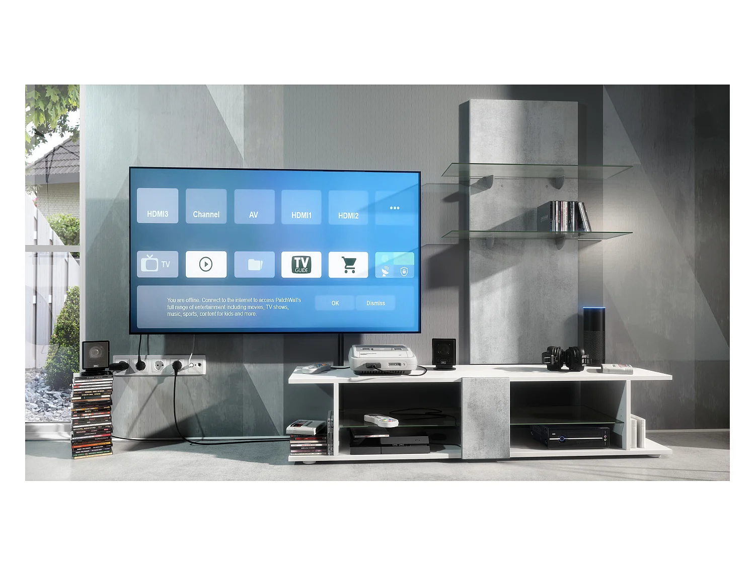 Panneau mural Faro en aspect béton oxyde - étagère murale moderne pour votre salon (70 x 110 x 21 cm)