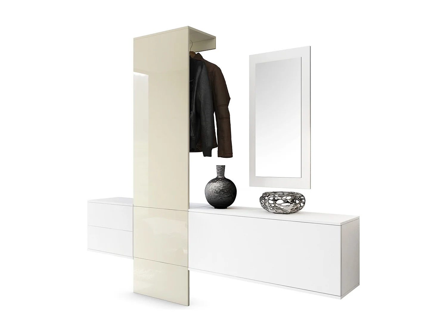 GARDEROBE Carlton Paneel in Creme Hochglanz