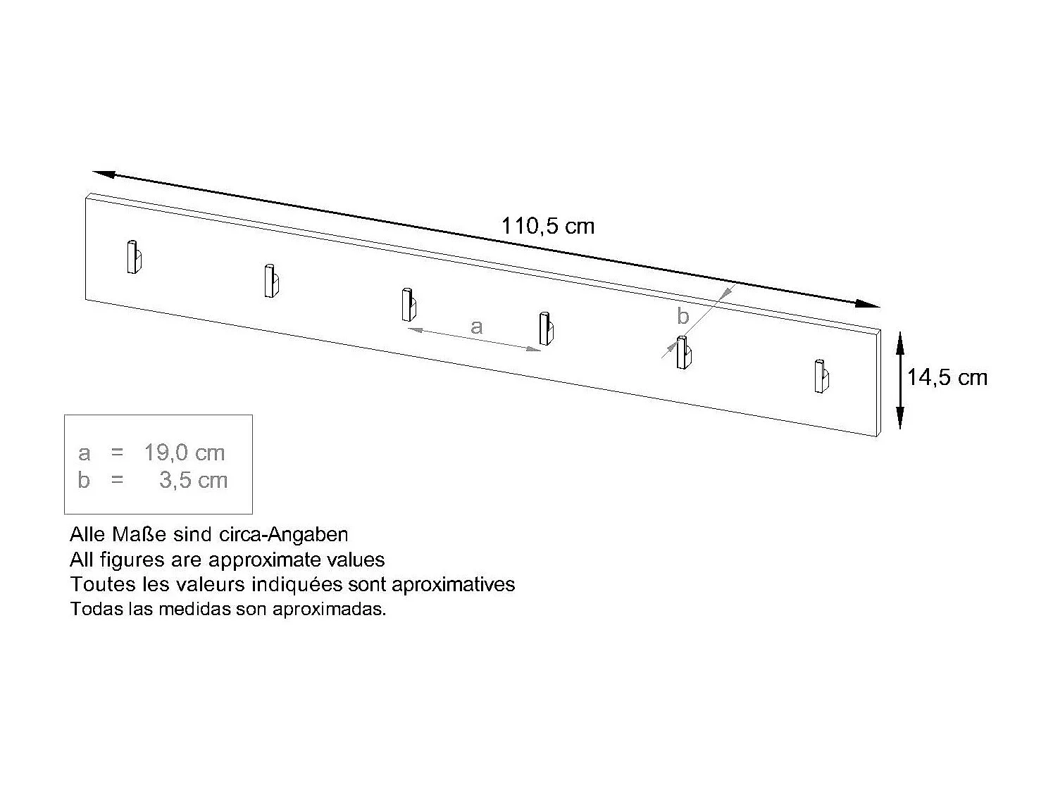Wandgarderobe Garderobenleiste Garderobenpaneel Linea in Schwarz Hochglanz