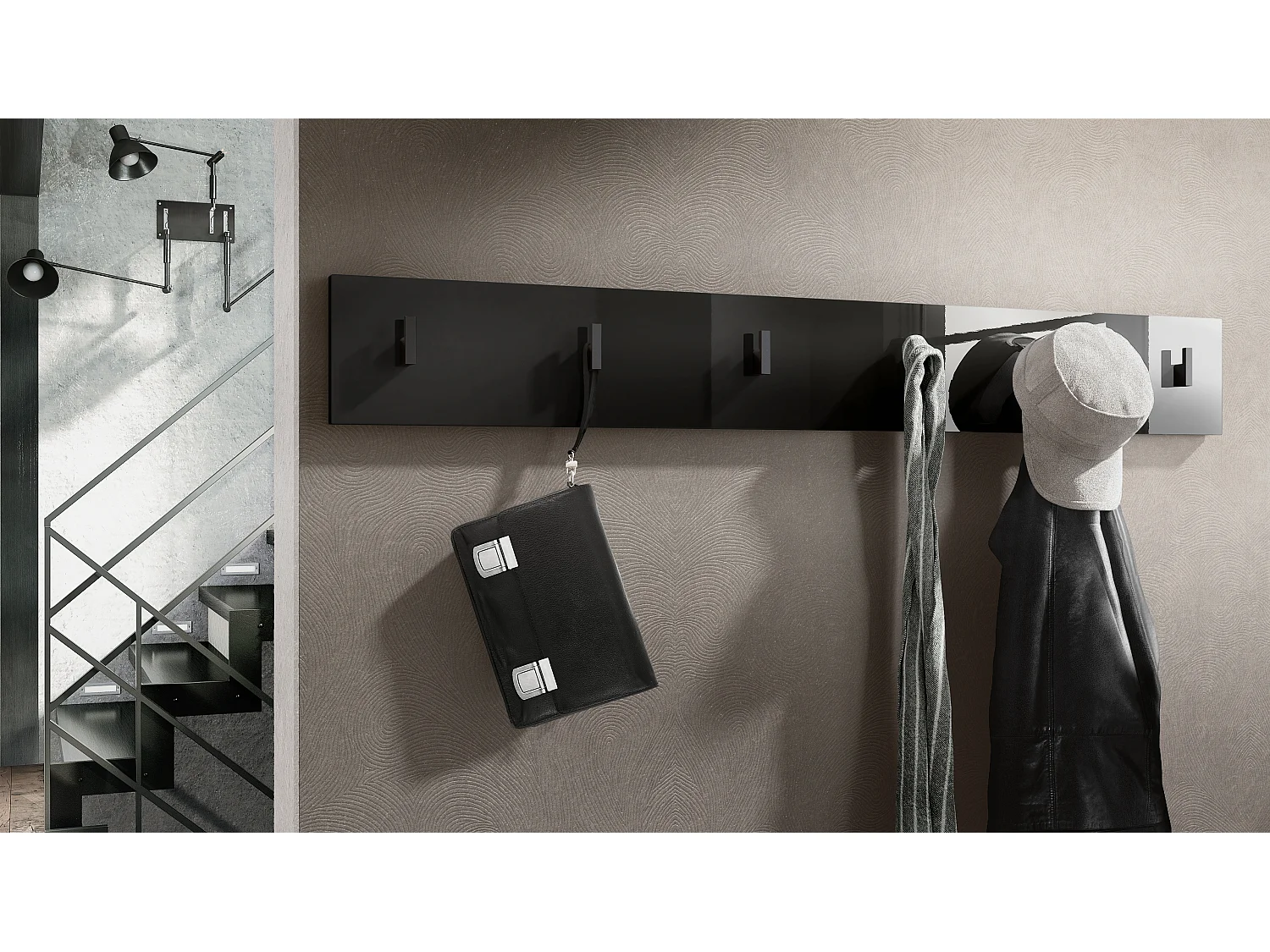 Wandgarderobe Garderobenleiste Garderobenpaneel Linea in Schwarz Hochglanz