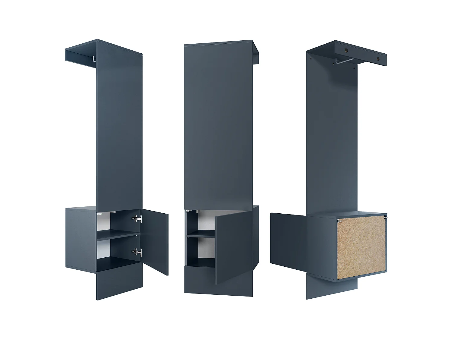 Armario Carlton Neo, Perchero de pared con panel de vestíbulo, espejo, barra para ropa y armario de pared, Azul real (52 x 193 x 35 cm)