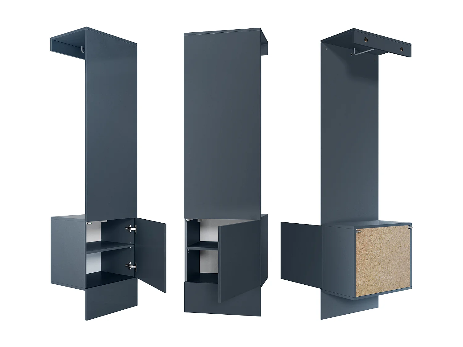 Garde-robe Carlton Neo, Porte-manteau mural avec panneau d'entrée, miroir, tringle à vêtements et armoire murale, Bleu royal (52 x 193 x 35 cm)