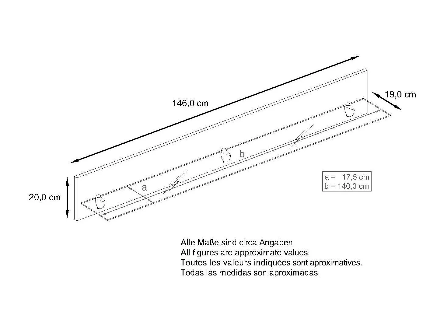 Vladon Mensola a muro Bari in bianco lucido - Mensola galleggiante moderna (146 x 20 x 19 cm)