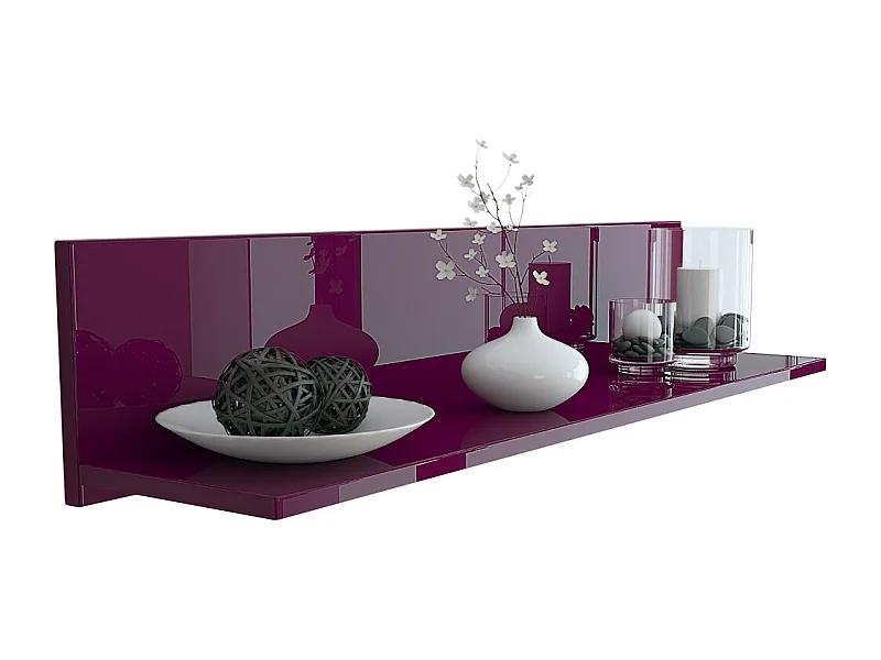 Étagère murale Skadu, Tablette murale avec surface de rangement, mûre haute brillance (97,5 x 18,5 x 18,5 cm)