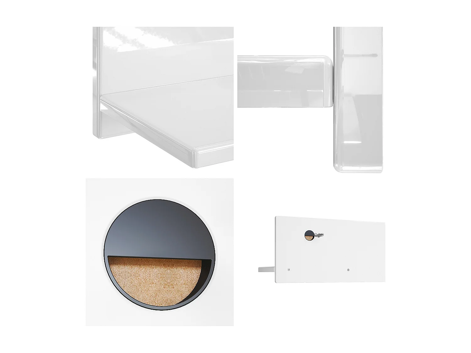 Étagère murale Skadu, Tablette murale avec surface de rangement, crème haute brillance (97,5 x 18,5 x 18,5 cm)