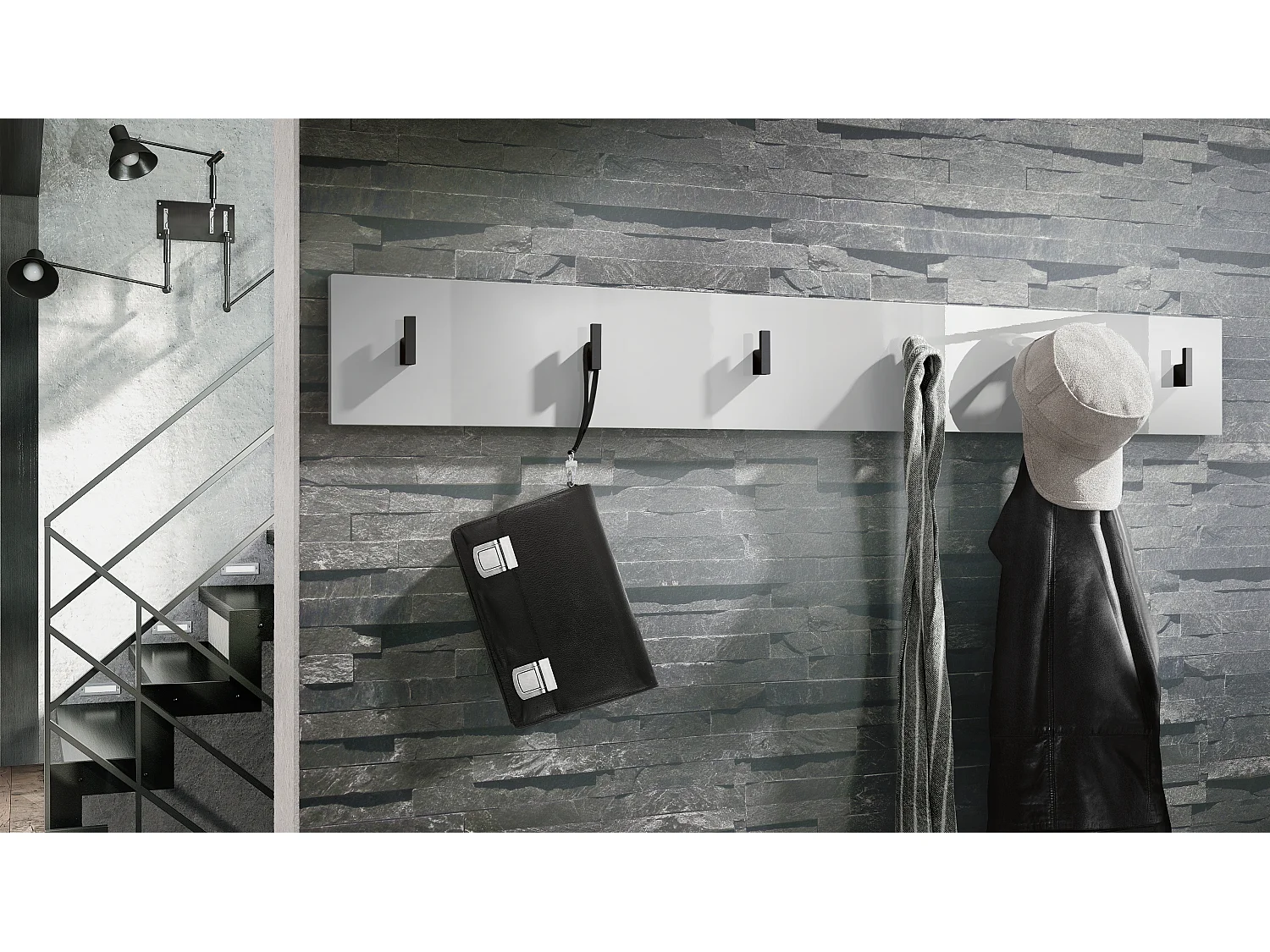 Wandgarderobe Garderobenleiste Garderobenpaneel Linea in Weiß Hochglanz