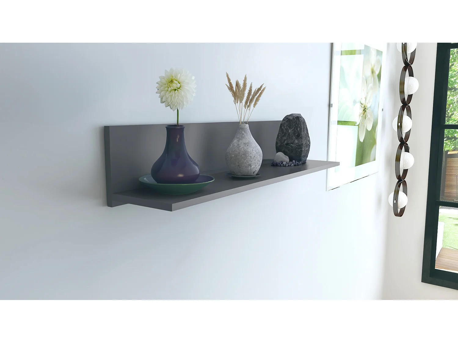 Étagère murale Skadu, Tablette murale avec surface de rangement, anthracite mat (97,5 x 18,5 x 18,5 cm)