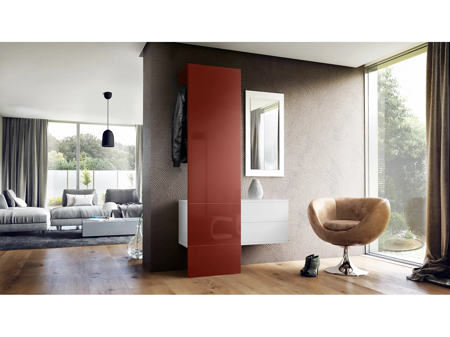 GARDEROBE Carlton Paneel in Bordeaux Hochglanz