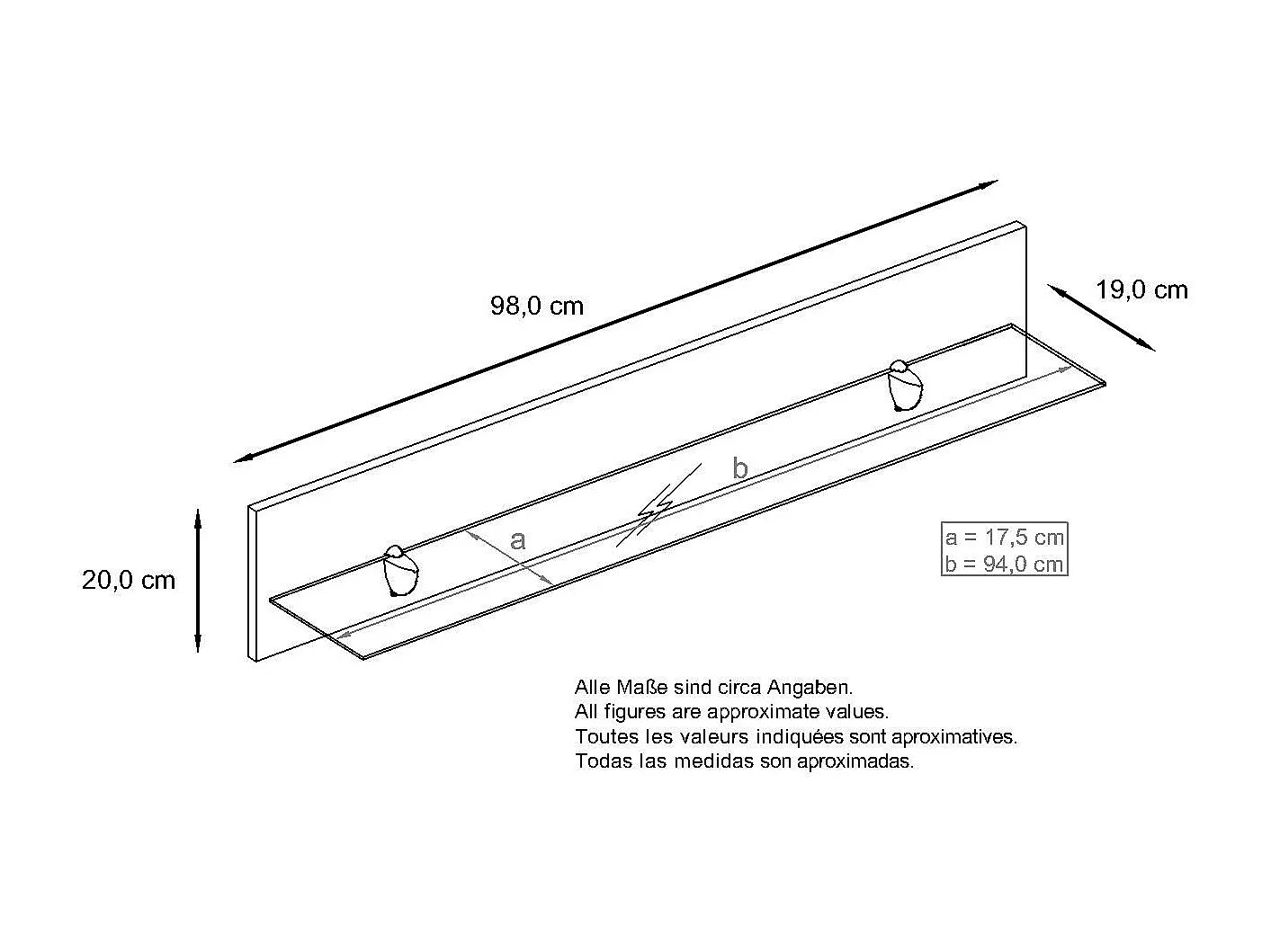 Etagère murale Bari en noir haute brillance - Etagère flottante moderne (98 x 20 x 19 cm)