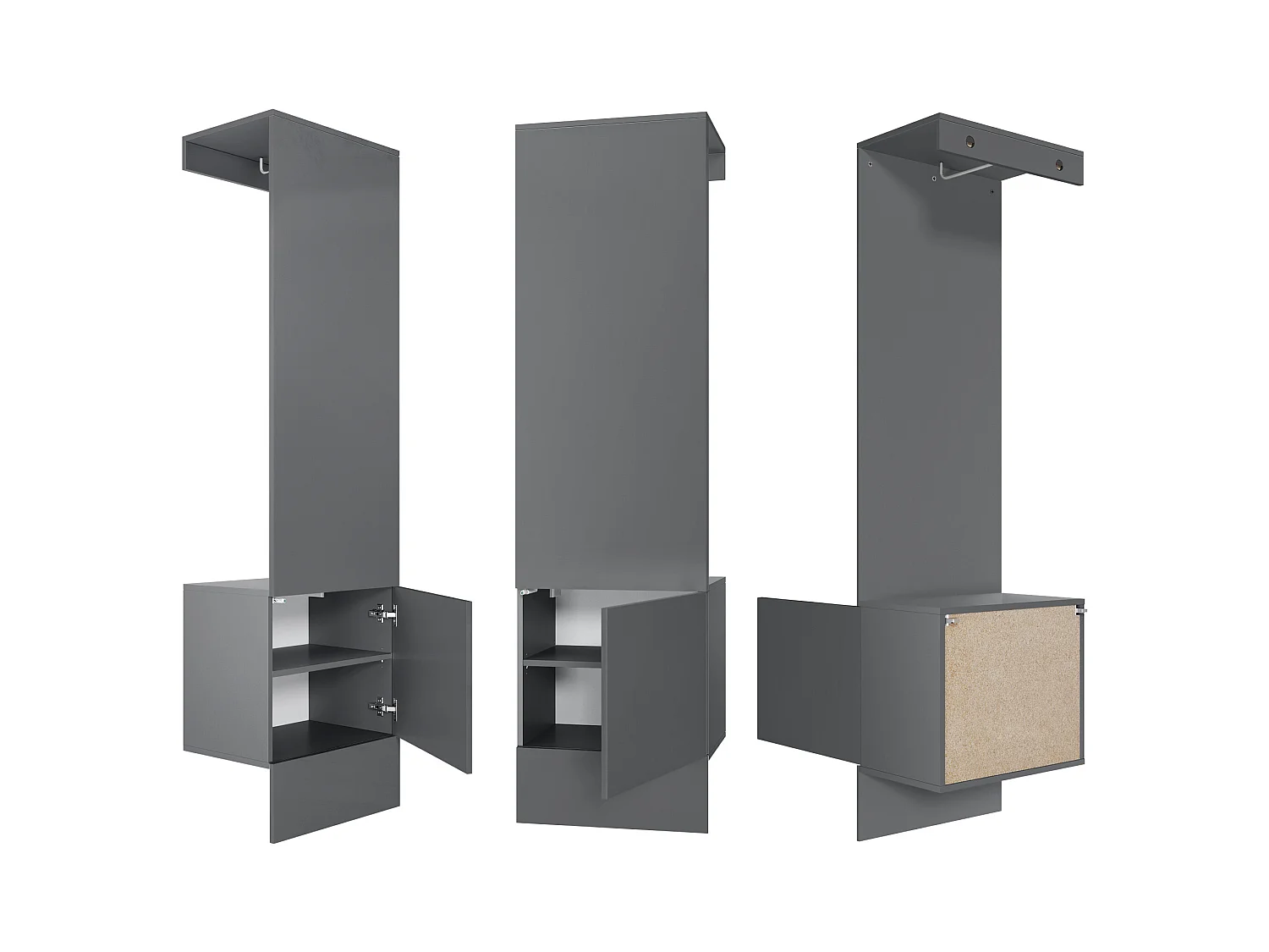 Garde-robe Carlton Neo, Porte-manteau mural avec panneau d'entrée, miroir, tringle à vêtements et armoire murale, anthracite mat (52 x 193 x 35 cm)