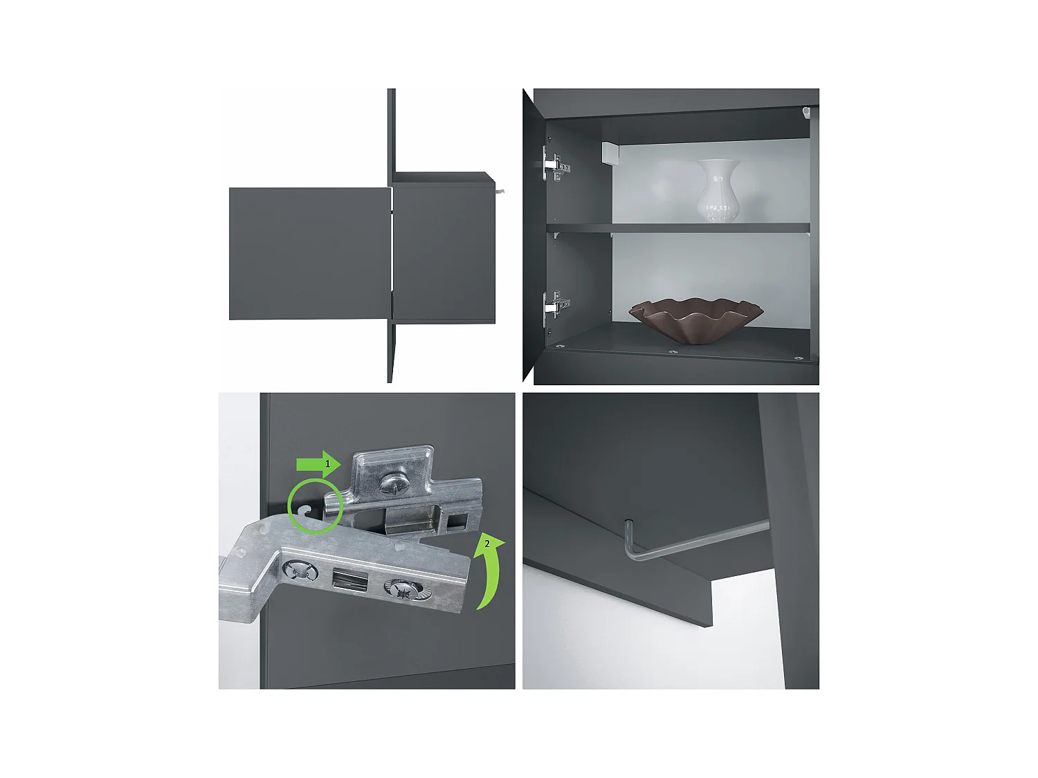 Garde-robe Carlton Neo, Porte-manteau mural avec panneau d'entrée, miroir, tringle à vêtements et armoire murale, anthracite mat (52 x 193 x 35 cm)