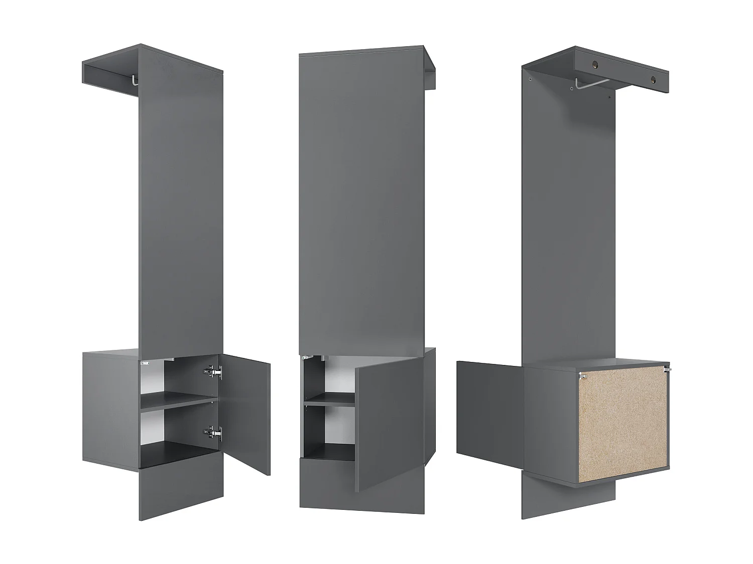 Garde-robe Carlton Neo, Porte-manteau mural avec panneau d'entrée, miroir, tringle à vêtements et armoire murale, anthracite mat (52 x 193 x 35 cm)