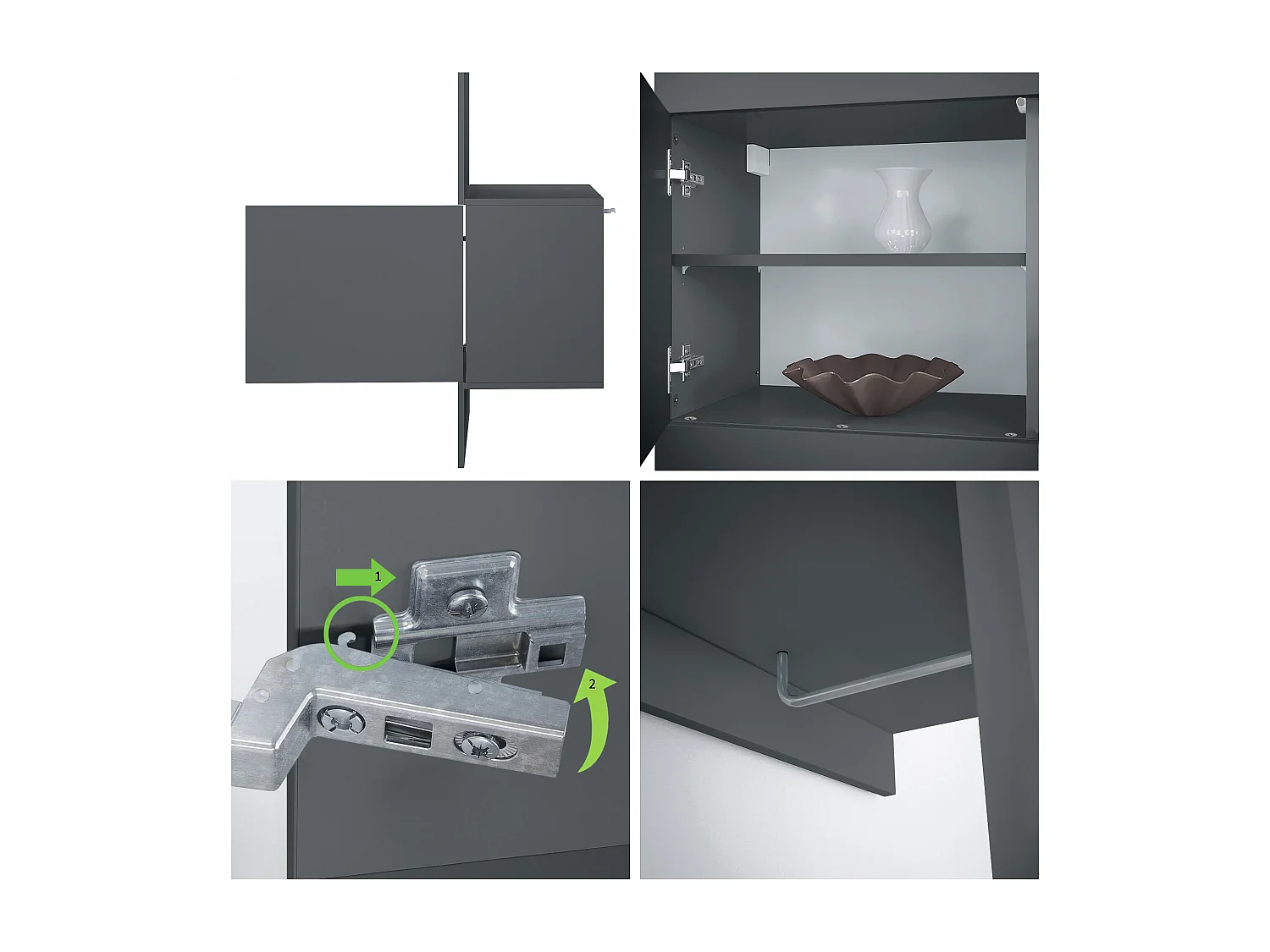 Garde-robe Carlton Neo, Porte-manteau mural avec panneau d'entrée, miroir, tringle à vêtements et armoire murale, anthracite mat (52 x 193 x 35 cm)