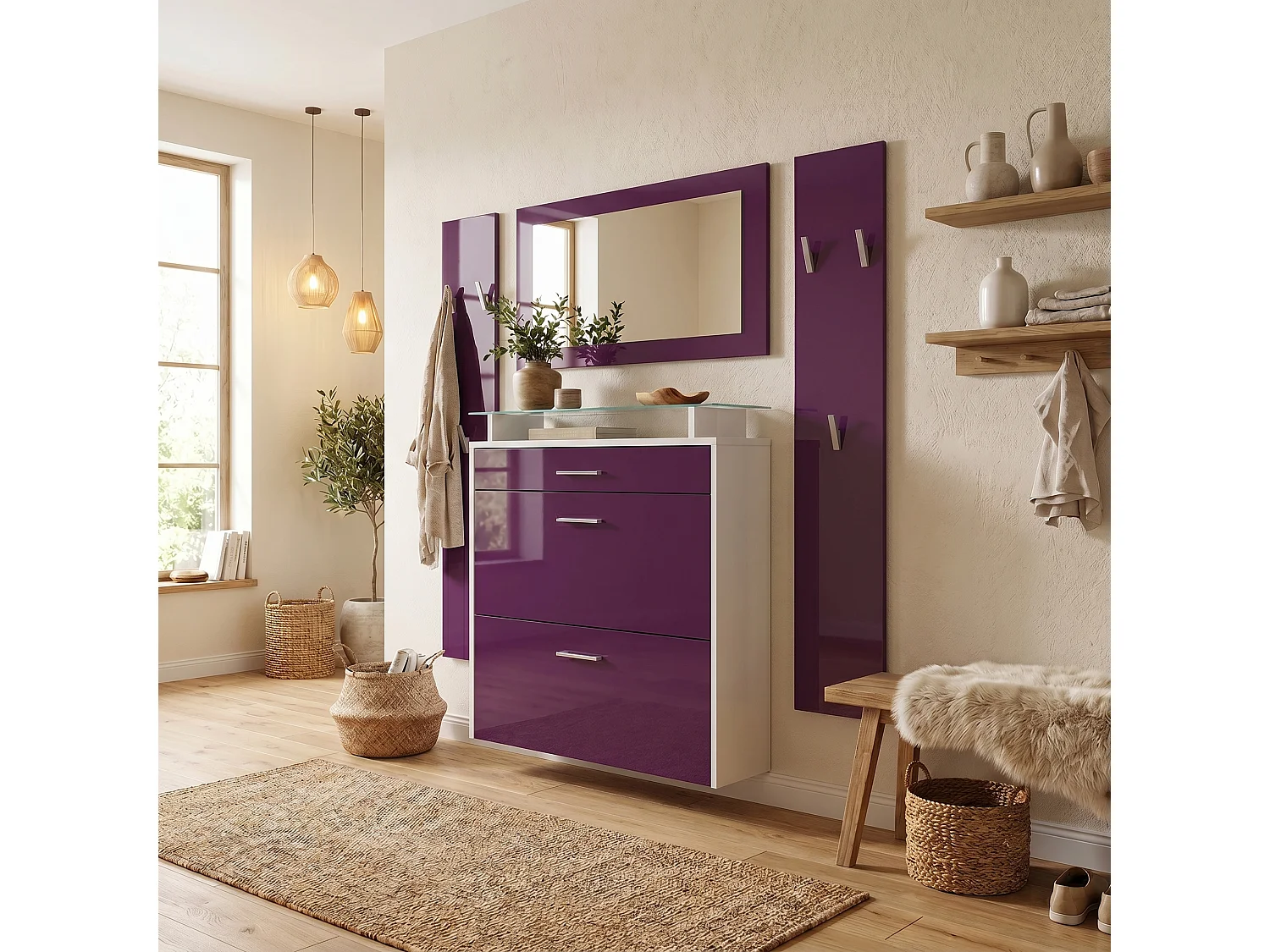 GARDEROBE Malea Front in Brombeer Hochglanz