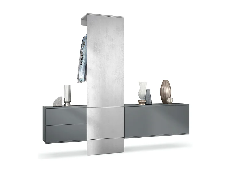 Armadio Hallway Furniture Appendiabiti Carlton Set 1, Struttura in antracite opaco  / Pannello in ottica cermento ossido (208 x 193 x 35 cm)