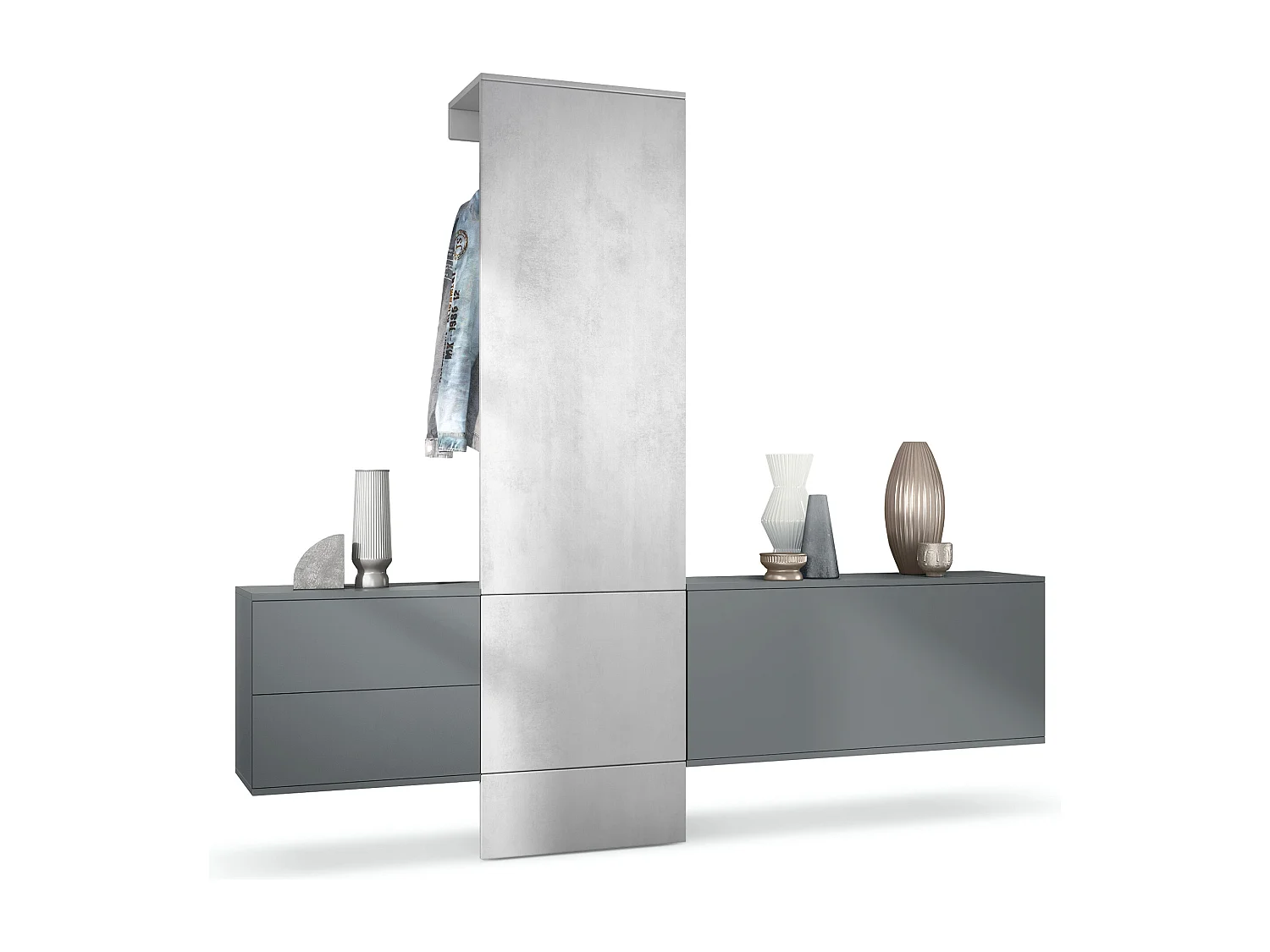 Armario de pared Carlton Set 1, Cuerpo en antracita mate / Panel en hormigón oxidado (208 x 193 x 35 cm)