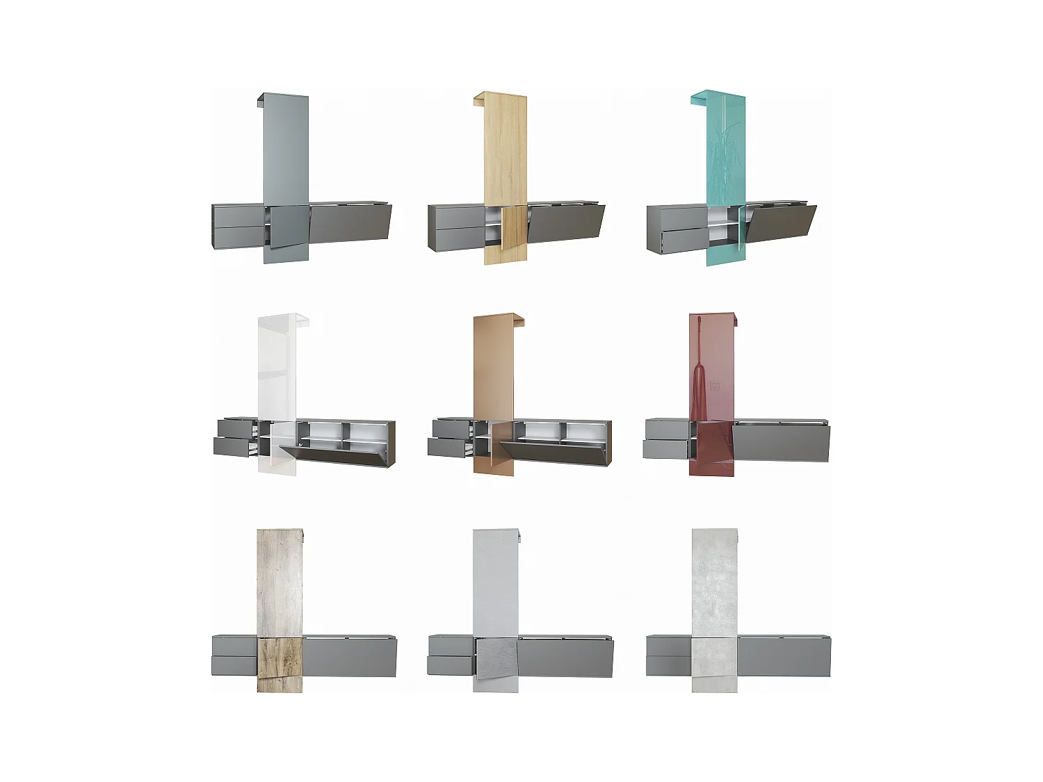 Armario de pared Carlton Set 1, Cuerpo en antracita mate / Panel en hormigón oxidado (208 x 193 x 35 cm)