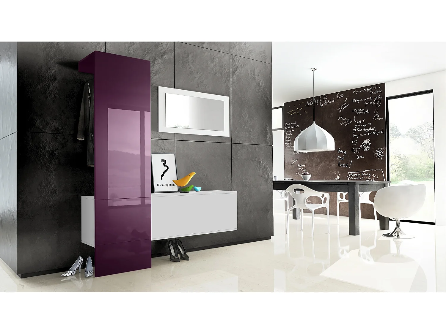 GARDEROBE Carlton Paneel in Brombeer Hochglanz