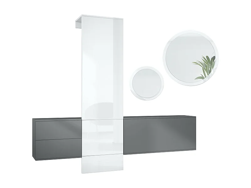 Ensemble de garde-robe  DualVista, composé de 1 panneau de porte-manteau, 1 armoire à tiroirs, 1 module de rangement et 2 miroirs, anthracite mat/Blanc brillant