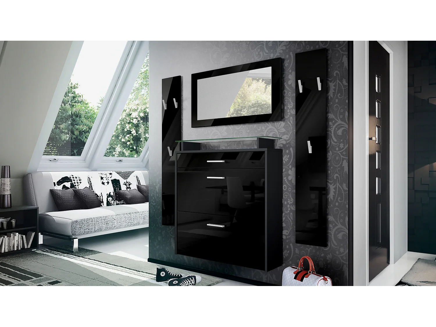 GARDEROBE Malea Front in Schwarz Hochglanz