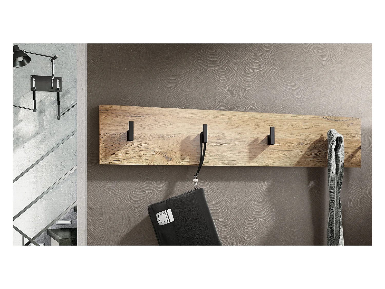 Wandgarderobe Garderobenleiste Garderobenpaneel Linea V2 in Eiche Natur