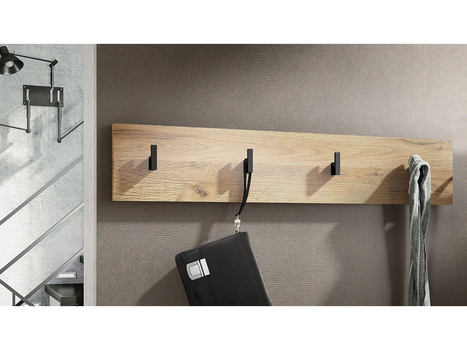 Wandgarderobe Garderobenleiste Garderobenpaneel Linea V2 in Eiche Natur