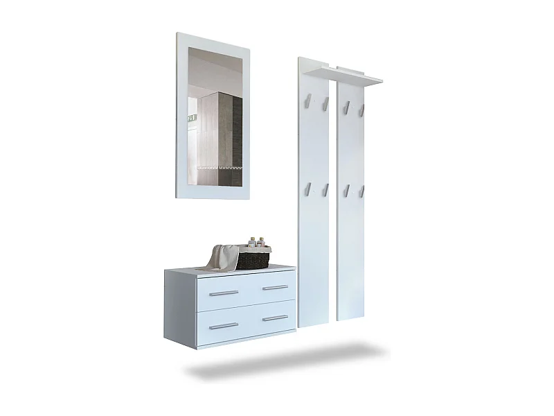 Ensemble de meubles d'entrée Kioto, Corps en Blanc mat / Façades en Blanc mat