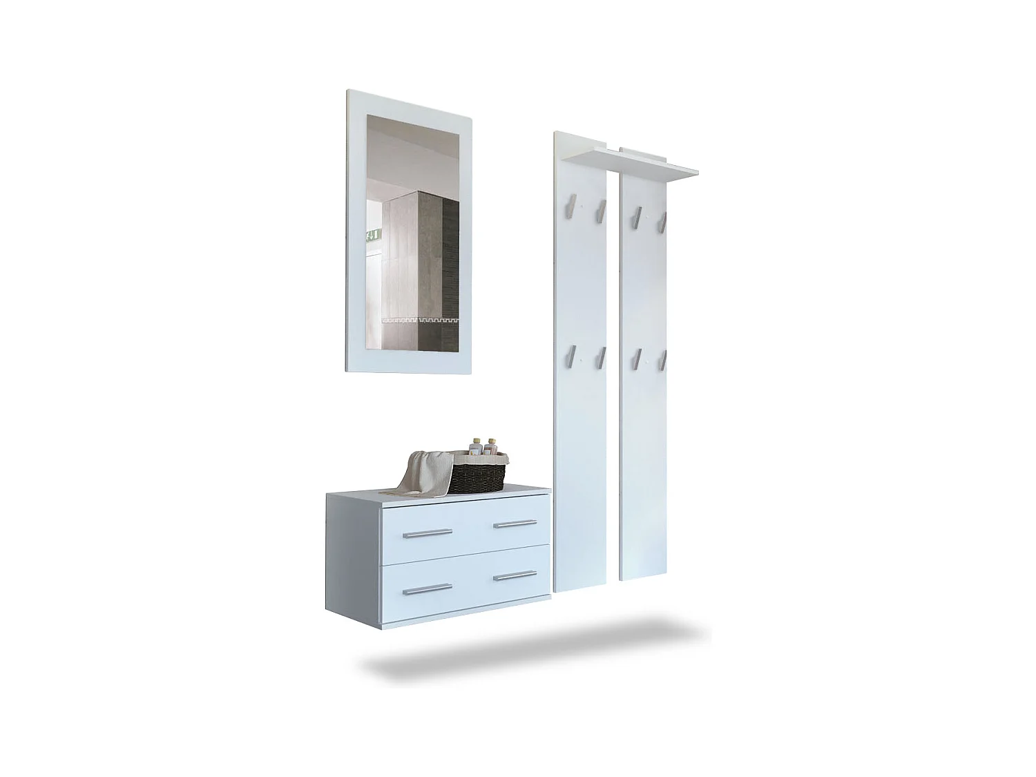 Ensemble de meubles d'entrée Kioto, Corps en Blanc mat / Façades en Blanc mat