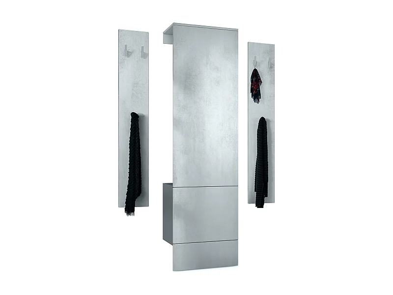Ensemble d'entrée Hollywood, comprenant 1 panneau de vestiaire mural, 1 tringle à vêtements et 1 ensemble de panneaux muraux, anthracite mat/aspect béton oxyde