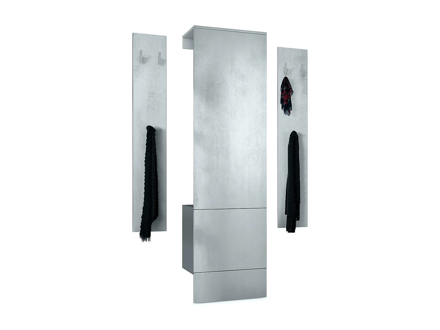 Ensemble d'entrée Hollywood, comprenant 1 panneau de vestiaire mural, 1 tringle à vêtements et 1 ensemble de panneaux muraux, anthracite mat/aspect béton oxyde