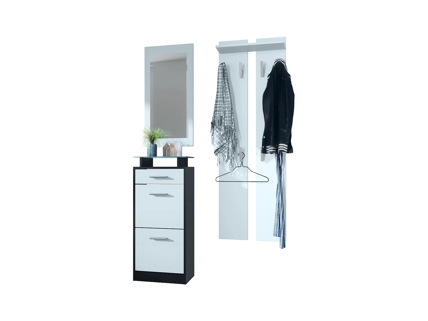 Conjunto de armario Loret V2 Mini, Carcasa en negro mate / Frente en blanco mate