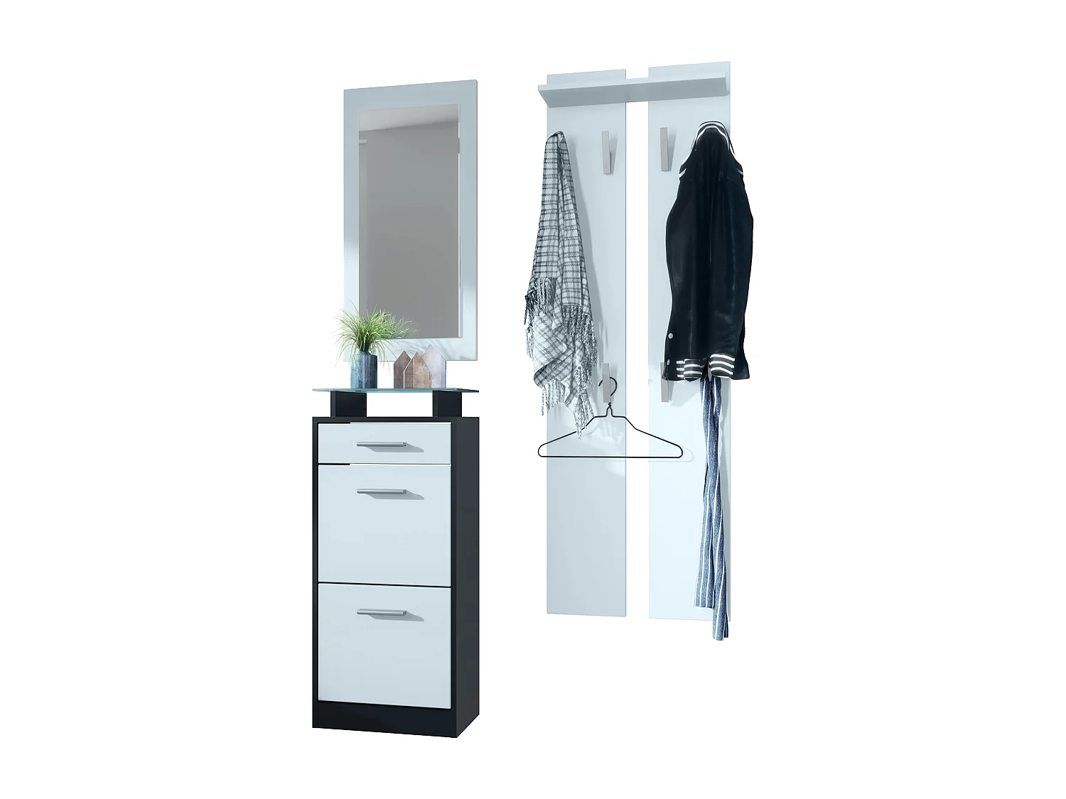 Conjunto de armario Loret V2 Mini, Carcasa en negro mate / Frente en blanco mate