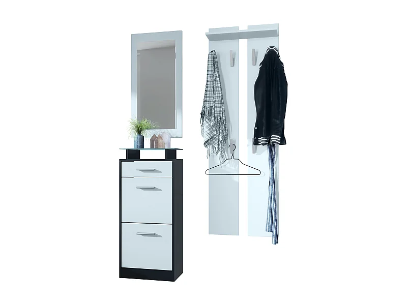 Conjunto de armario Loret V2 Mini, Carcasa en negro mate / Frente en blanco mate