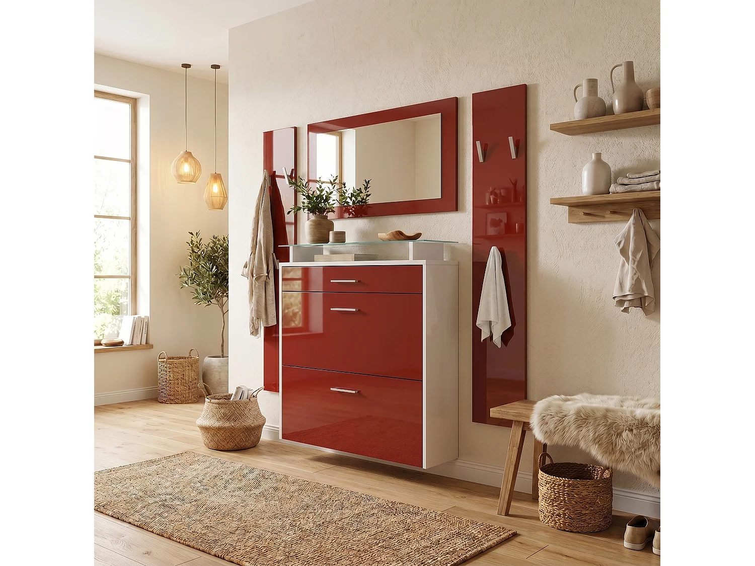 GARDEROBE Malea Front in Bordeaux Hochglanz