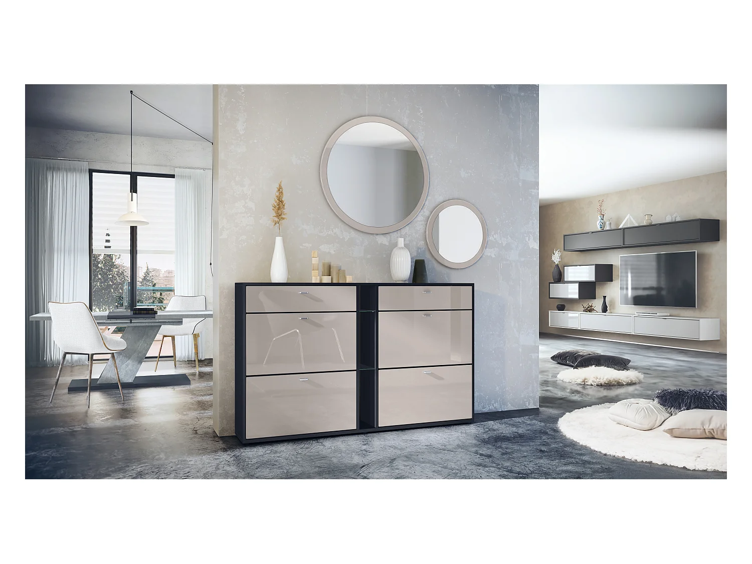 GARDEROBE Florence Sandgrau Hochglanz