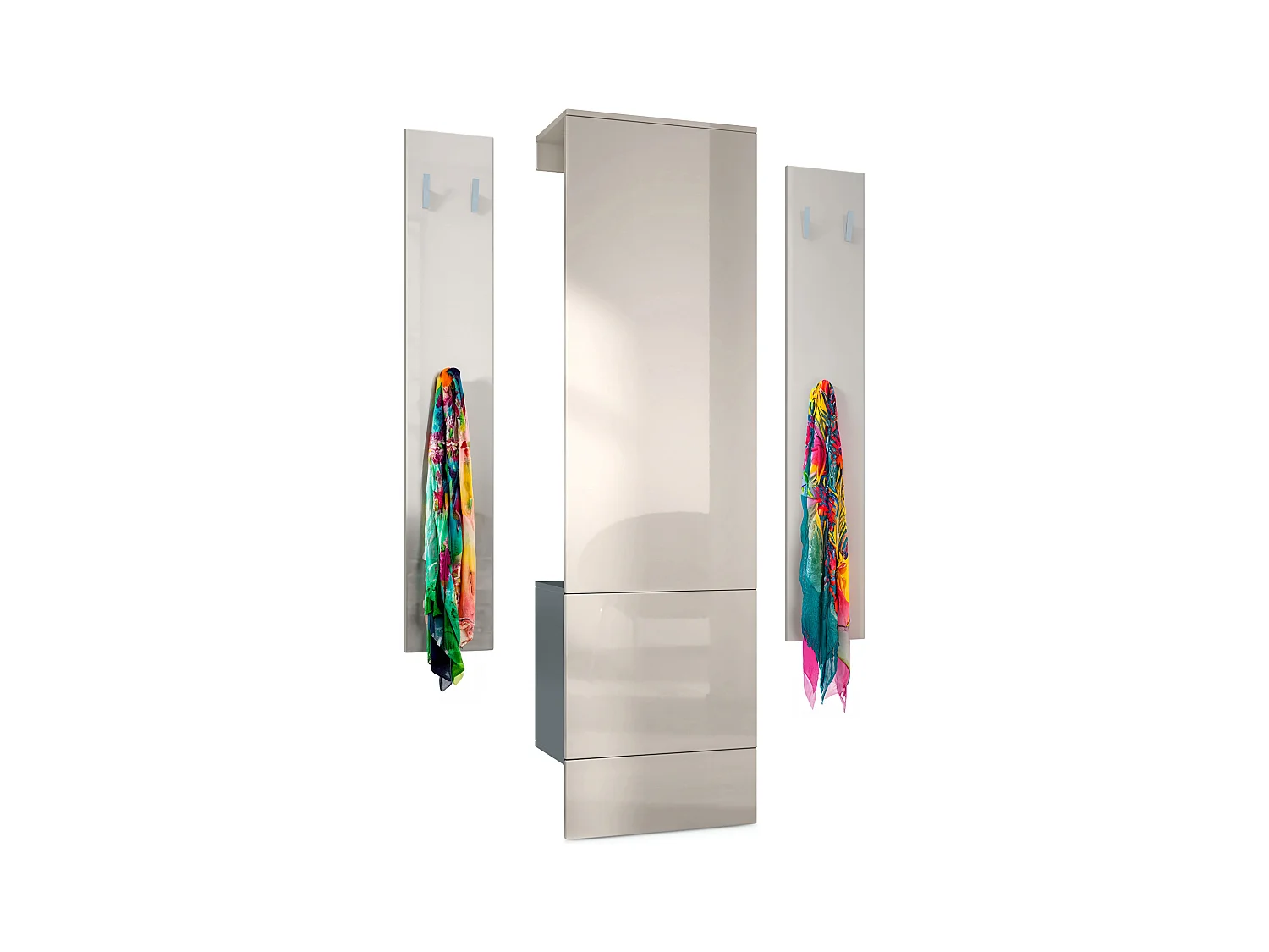 Ensemble d'entrée Hollywood, comprenant 1 panneau de vestiaire mural, 1 tringle à vêtements et 1 ensemble de panneaux muraux, anthracite mat/gris sable brillant