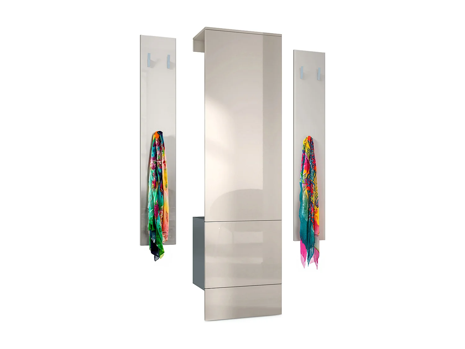 Ensemble d'entrée Hollywood, comprenant 1 panneau de vestiaire mural, 1 tringle à vêtements et 1 ensemble de panneaux muraux, anthracite mat/gris sable brillant