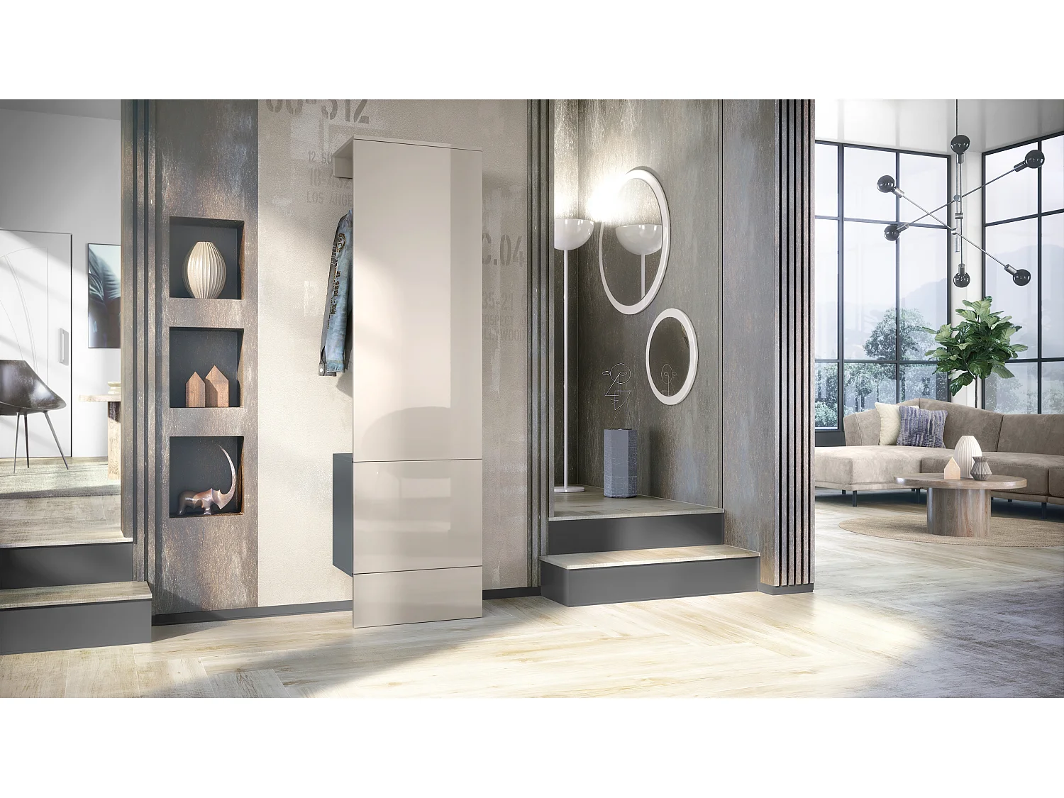 GARDEROBE Hollywood Sandgrau Hochglanz