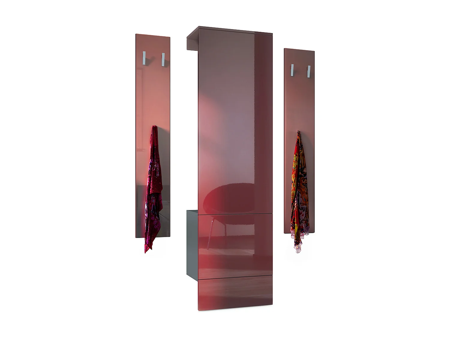 Ensemble d'entrée  Hollywood, comprenant 1 panneau de vestiaire mural, 1 tringle à vêtements et 1 ensemble de panneaux muraux, anthracite mat/bordeaux brillant
