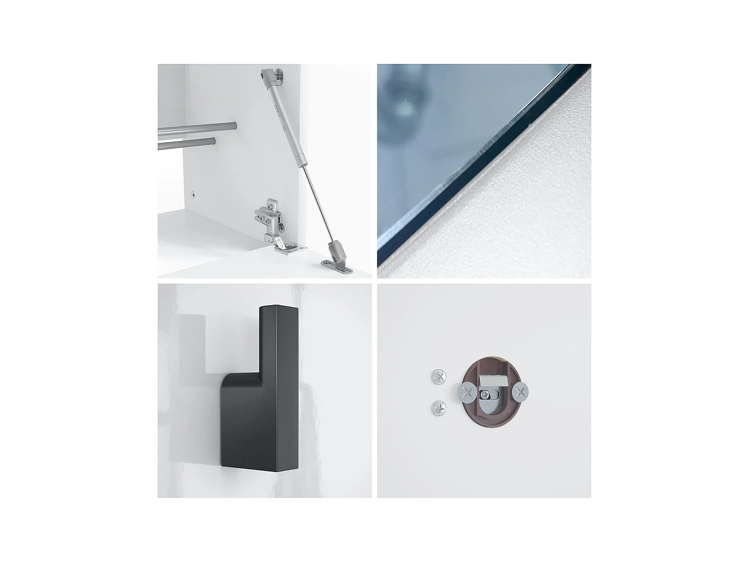 Ensemble Vestiaire Hanko : Comprend 1 Banc à Chaussures, 1 Porte-Manteau et 1 Miroir Murale, blanc mat/blanc haute brillance