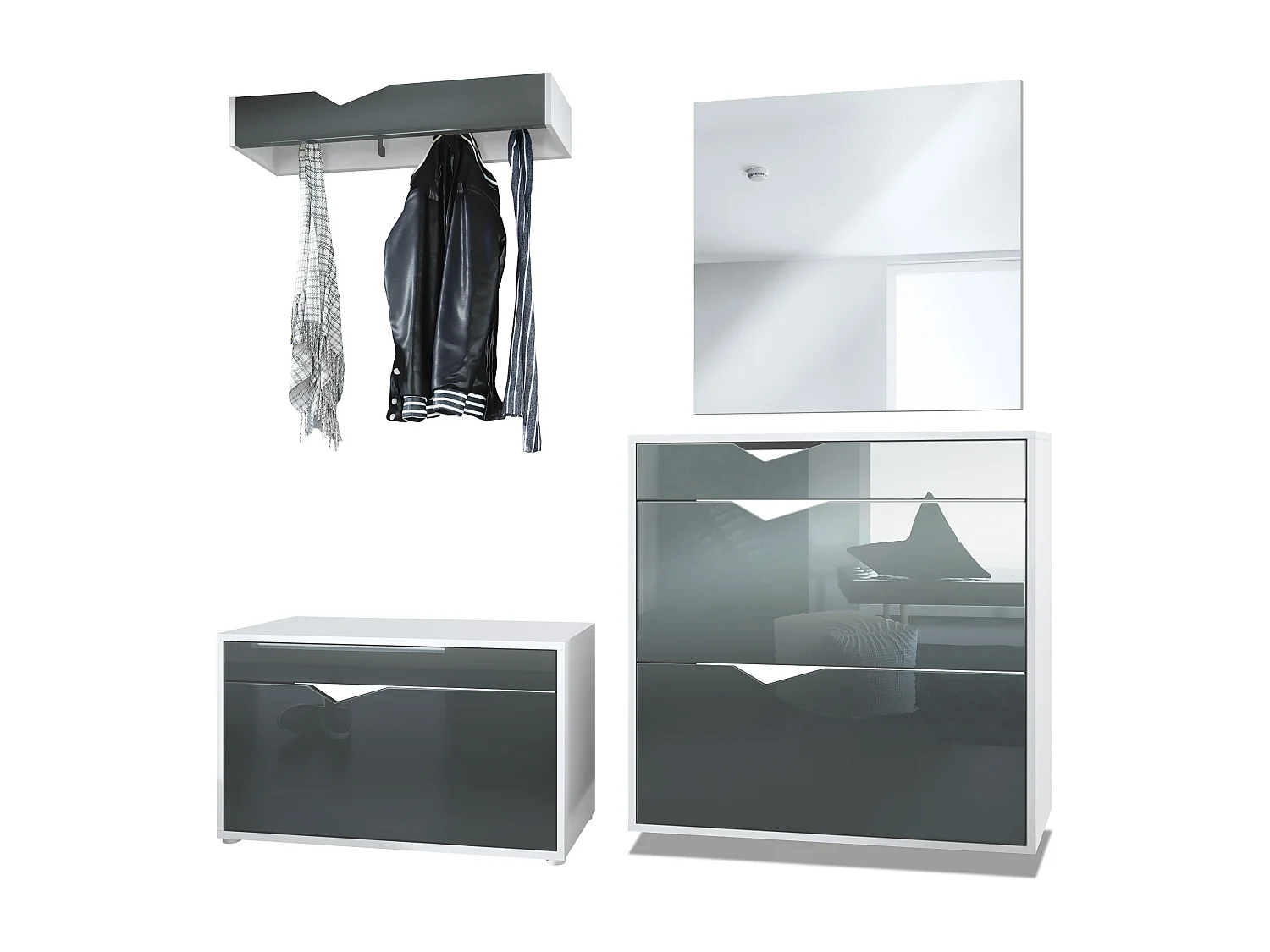 GARDEROBE Kolmio Fronten in Grau Hochglanz