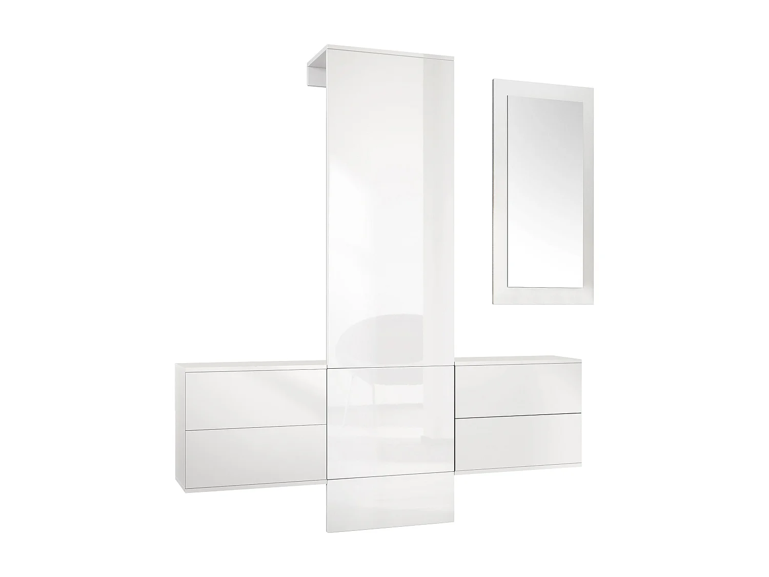 Vestiaire Garderobe Carlton Set 3, Corps en Blanc mat / Panneau portemanteau en blanc haute brillance