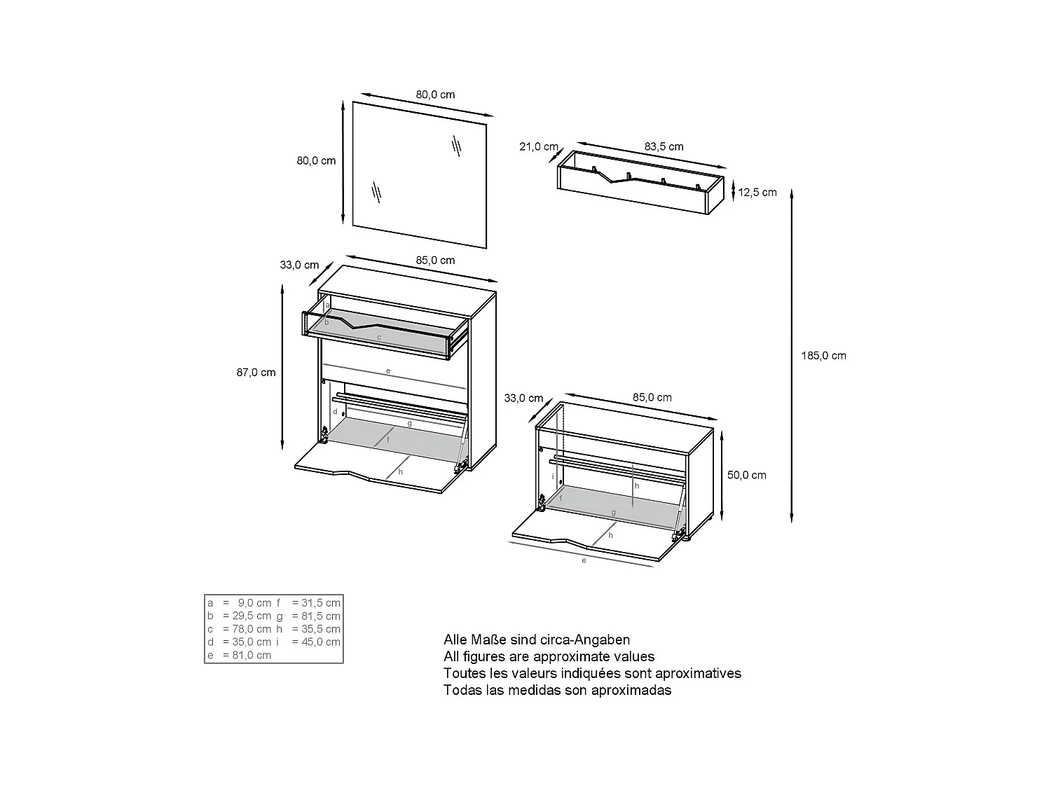 GARDEROBE Kolmio Fronten in Beton Oxid Optik