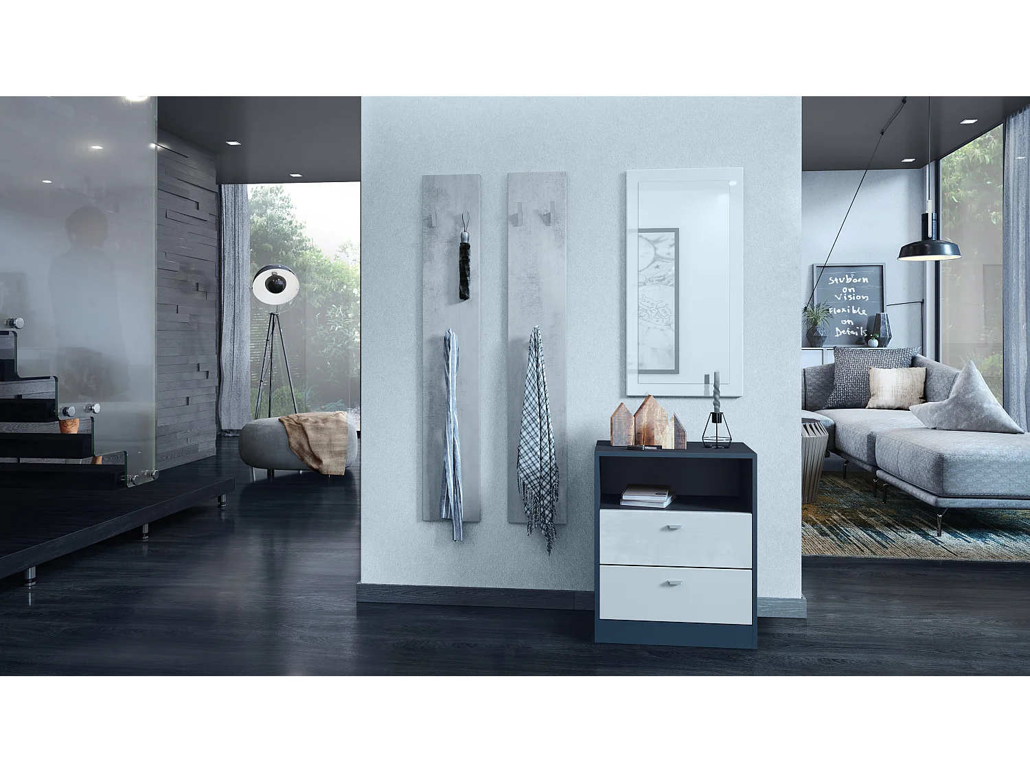 Panneau Mural 140, Fabriqué en Allemagne, Panneau de Vestiaire avec 2 Panneaux, aspect béton oxyde (je 24 x 140 x 2 cm)