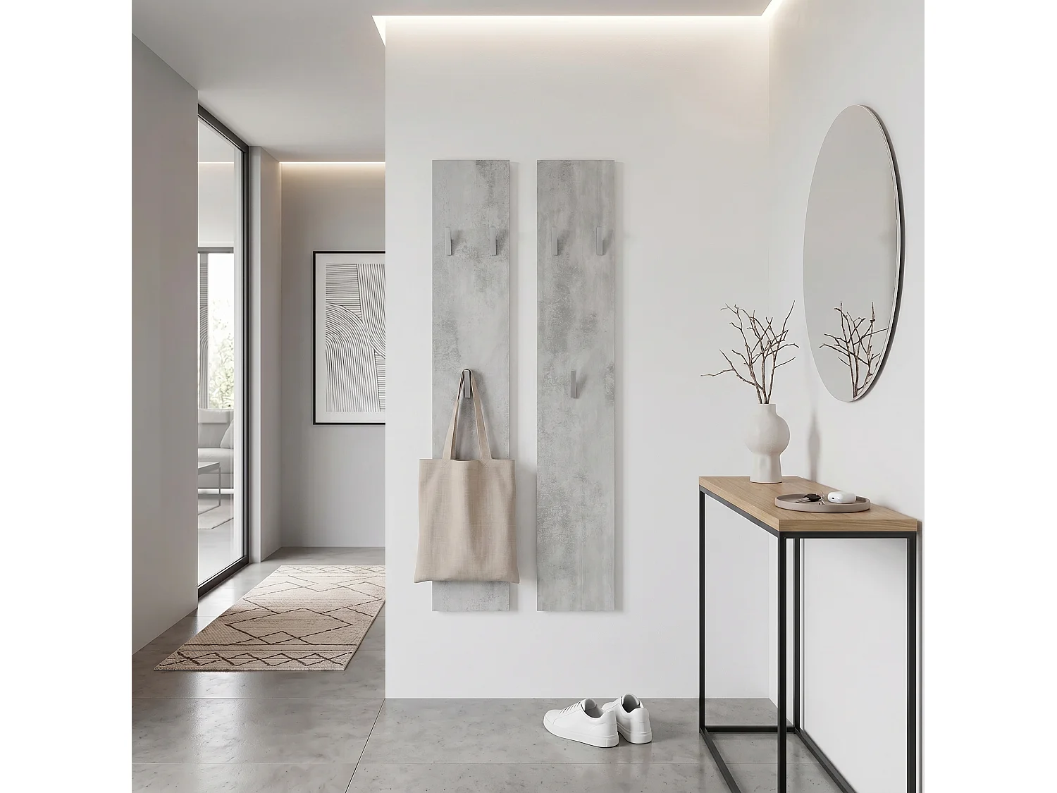 Panneau Mural 140, Fabriqué en Allemagne, Panneau de Vestiaire avec 2 Panneaux, aspect béton oxyde (je 24 x 140 x 2 cm)